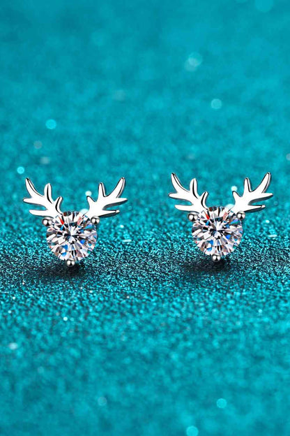 925 Sterling Silver Reindeer-Shaped Moissanite Earrings