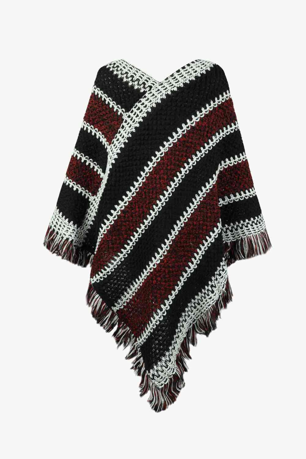 V-Neck Fringe Hem Poncho