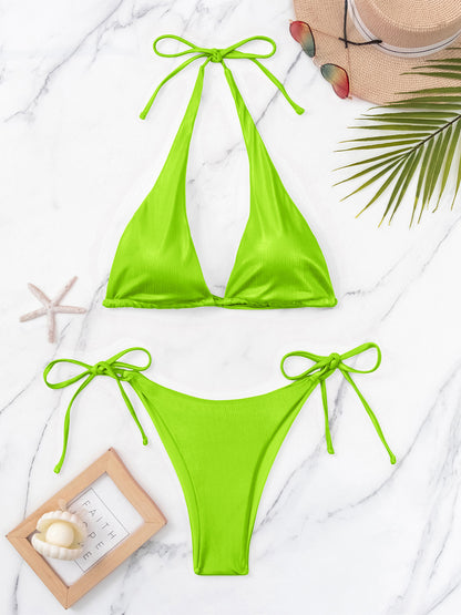 Tied Halter Neck Two-Piece Bikini Set