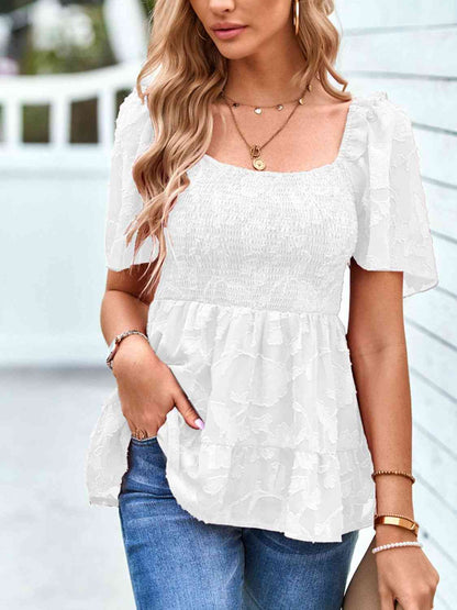 Smocked Square Neck Babydoll Blouse