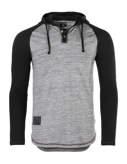 Long Sleeve Raglan Henley Round Bottom Hood T-Shirts