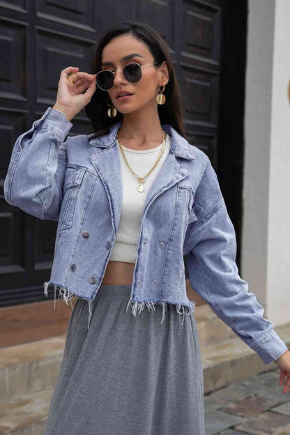 Lapel Collar Long Sleeve Denim Jacket