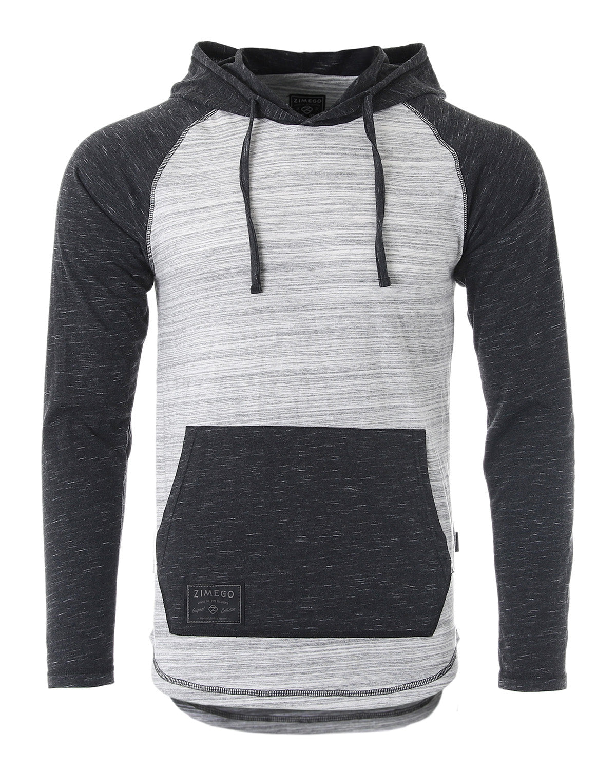 Long Sleeve Raglan Henley Round Bottom Hood T-Shirts - GREY / BLACK