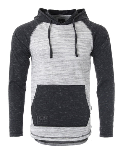 Long Sleeve Raglan Henley Round Bottom Hood T-Shirts - GREY / BLACK