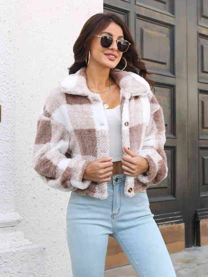 Plaid Dropped Shoulder Buttoned Jacket