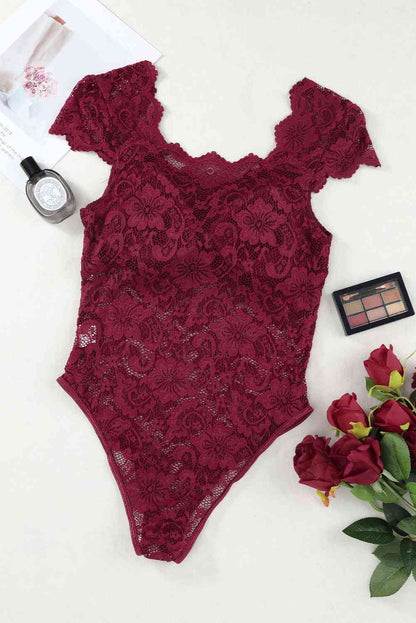 Ruched Sweetheart Neck Lace Bodysuit