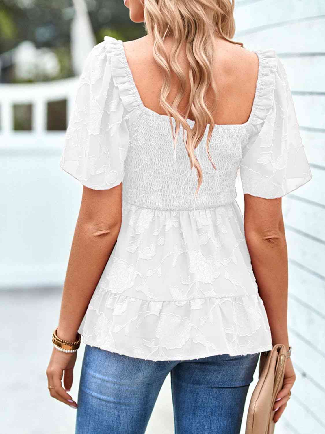 Smocked Square Neck Babydoll Blouse