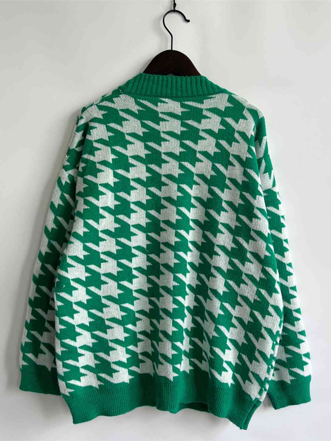 Houndstooth Botton Front  Cardigan with Pockets