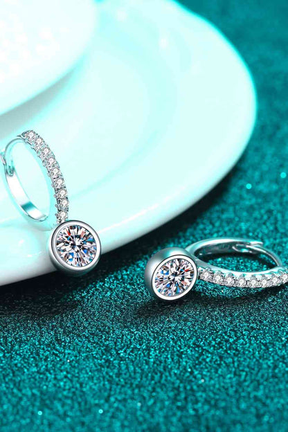 1 Carat Moissanite Rhodium-Plated Drop Earrings