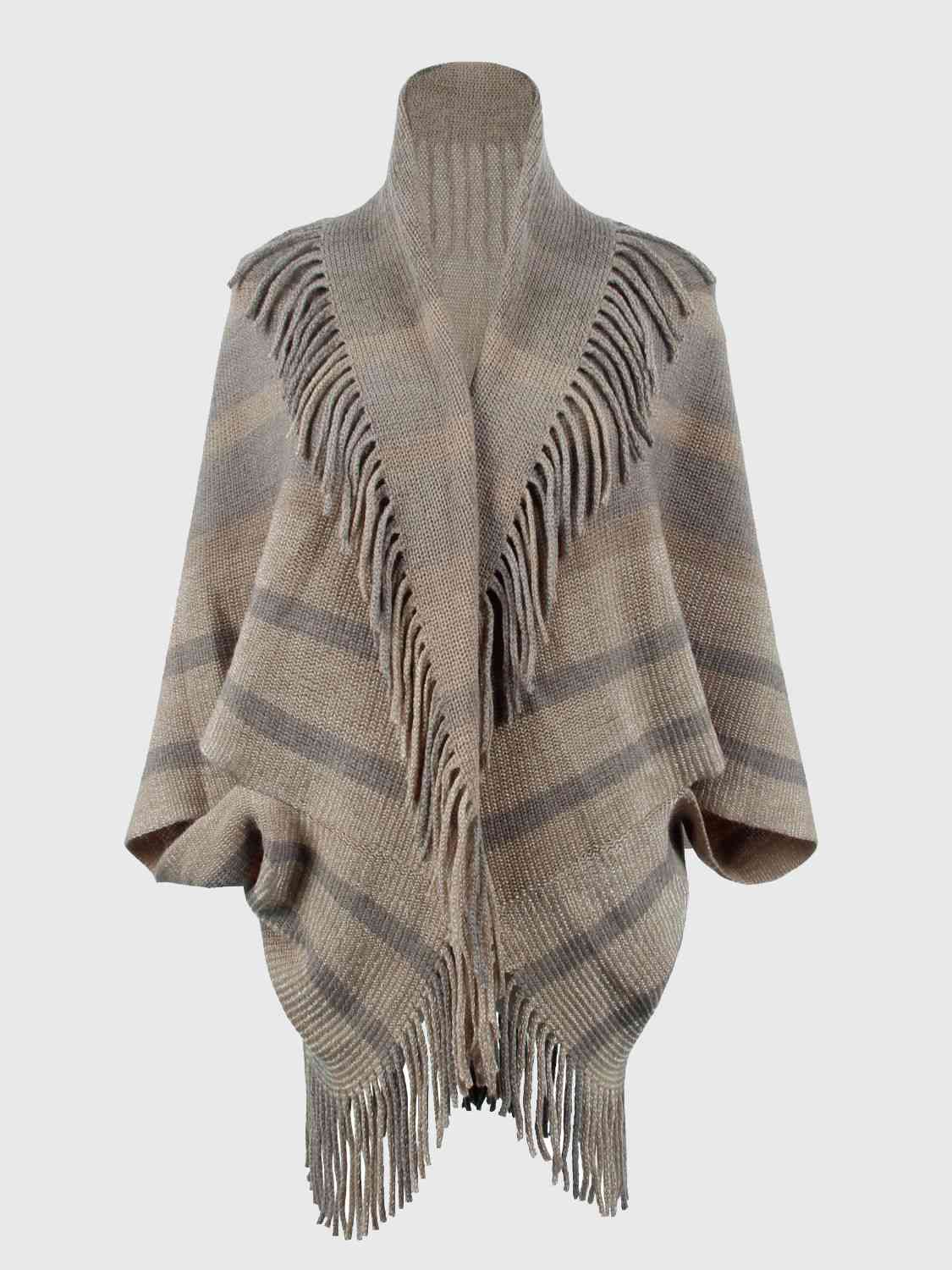 Fringe Detail Open Front Poncho