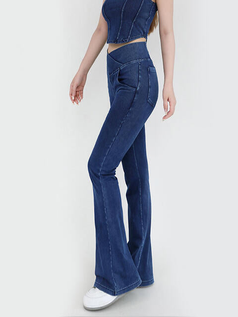 Wide Waistband Bootcut Jeans with Pockets