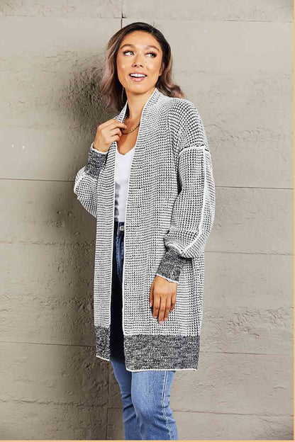 Woven Right Heathered Open Front Longline Cardigan