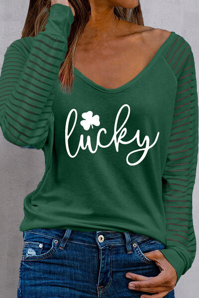 LUCKY V-Neck Raglan Sleeve Blouse