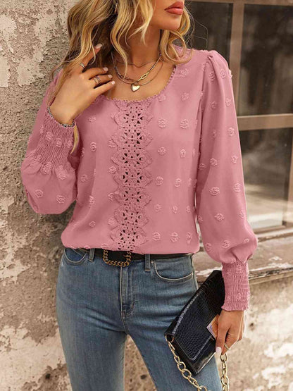 Swiss Dot Lace Detail Blouse