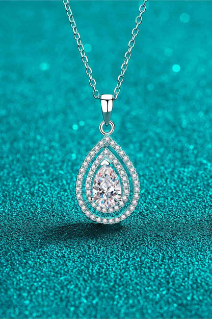 1 Carat Moissanite Teardrop Pendant Necklace