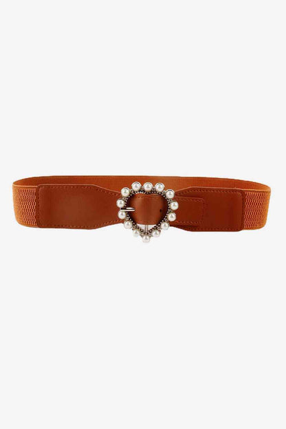 Pearl Heart Buckle Elastic Belt