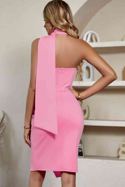 Asymmetrical Cold Shoulder Back Zipper Dress