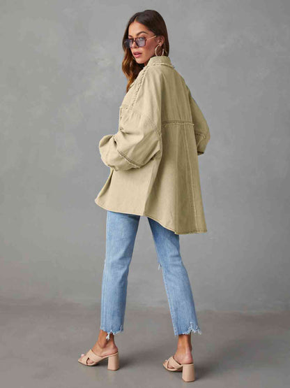 Dropped Shoulder Raw Hem Jacket