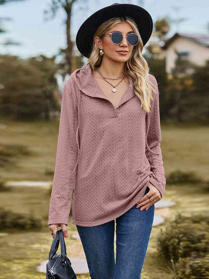 Cable-Knit Hooded Blouse