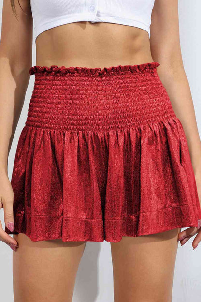 Glitter Smocked High-Waist Shorts