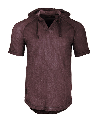 Short Sleeve Vintage Garment Dyed Hooded Raglan Henley