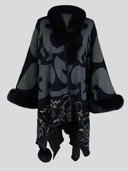 Faux Fur Trim Poncho