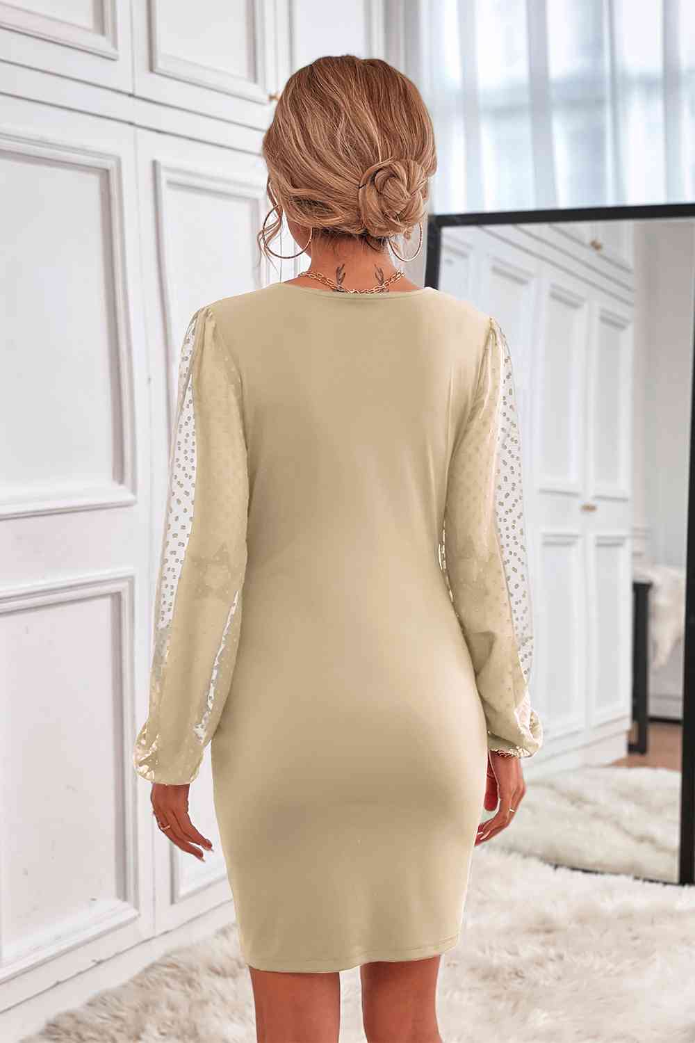 Contrast Mesh Sleeve Wrap Front Dress