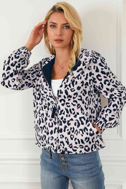 Leopard Zip-Up Hooded Jacket