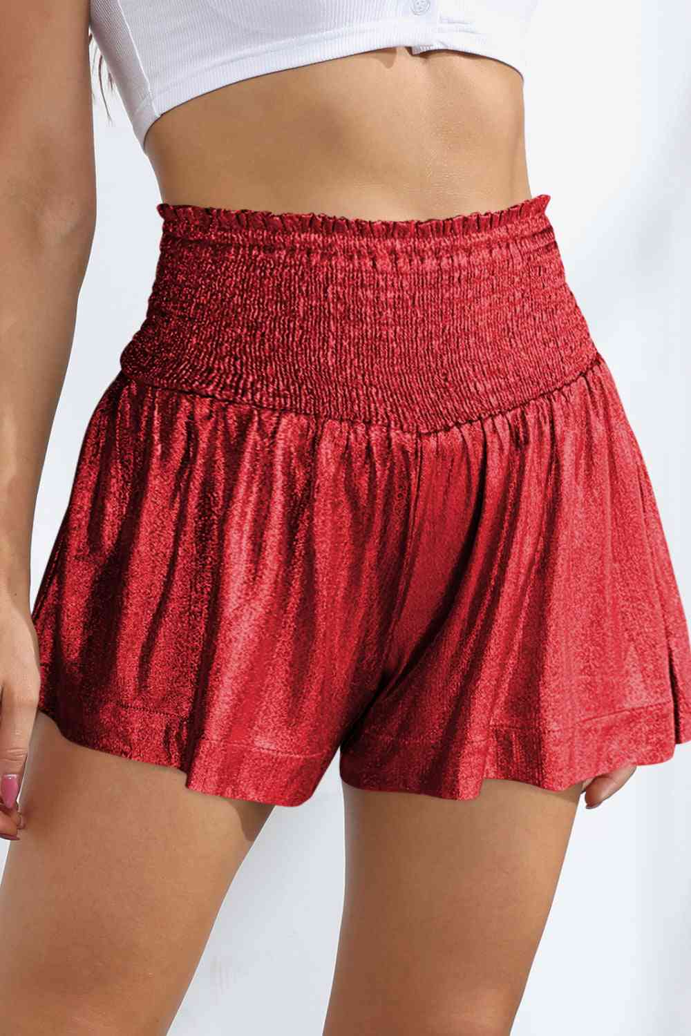 Glitter Smocked High-Waist Shorts