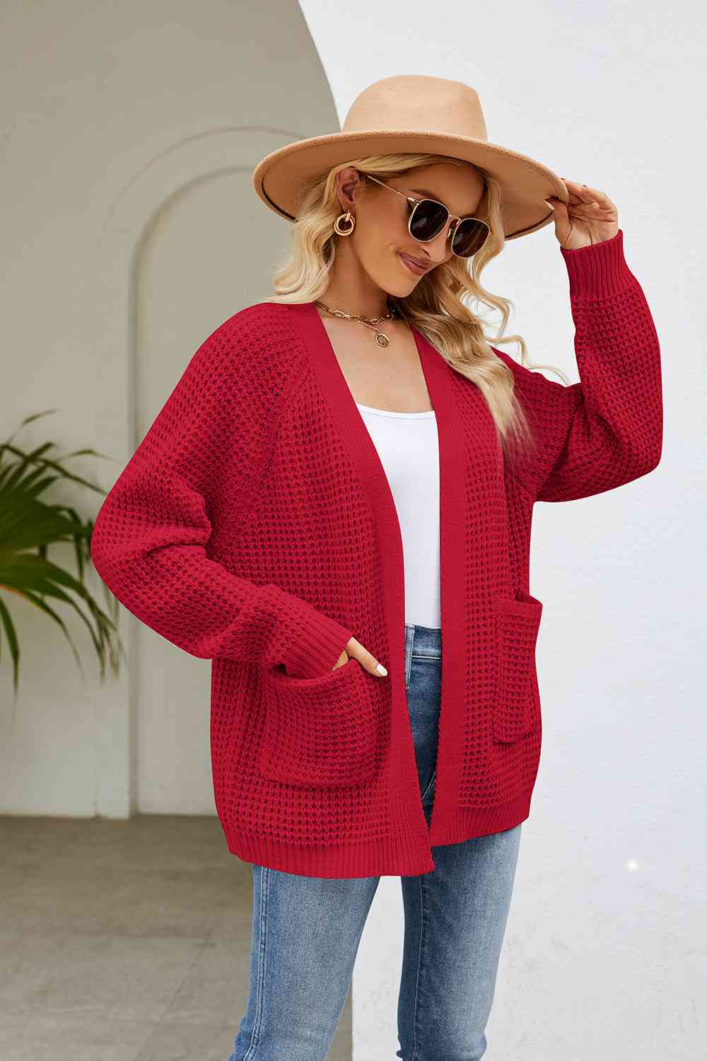 Open Front Long Sleeve Cardigan with Pockets