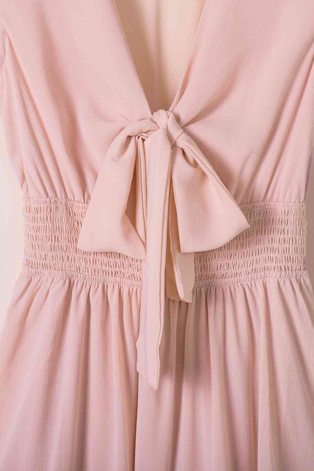 Smocked Waist Tied Ruffle Hem Dress