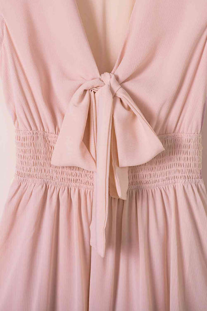 Smocked Waist Tied Ruffle Hem Dress