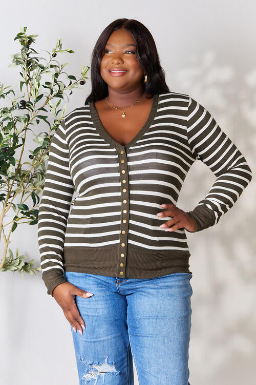 Zenana Full Size Striped Snap Down Cardigan