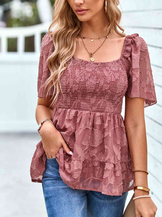 Smocked Square Neck Babydoll Blouse