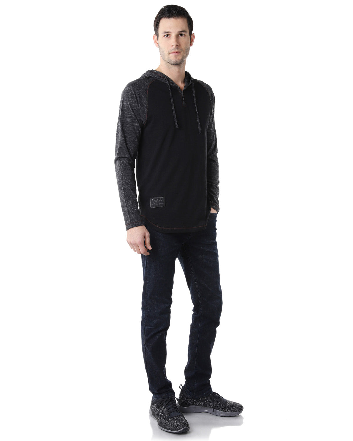 Long Sleeve Raglan Henley Round Bottom Hood T-Shirts