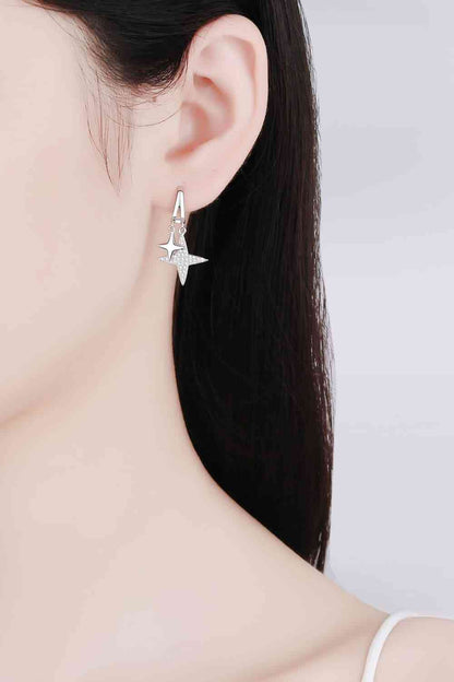 Moissanite Star Rhodium-Plated Drop Earrings