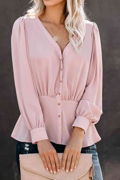 Buttoned Puff Sleeve Blouse