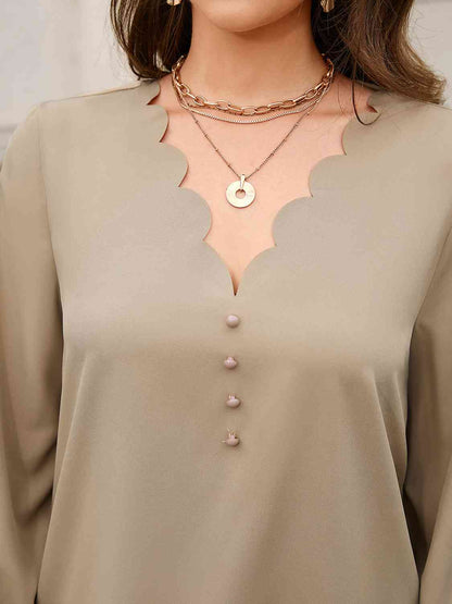 V-Neck Long Sleeve Blouse