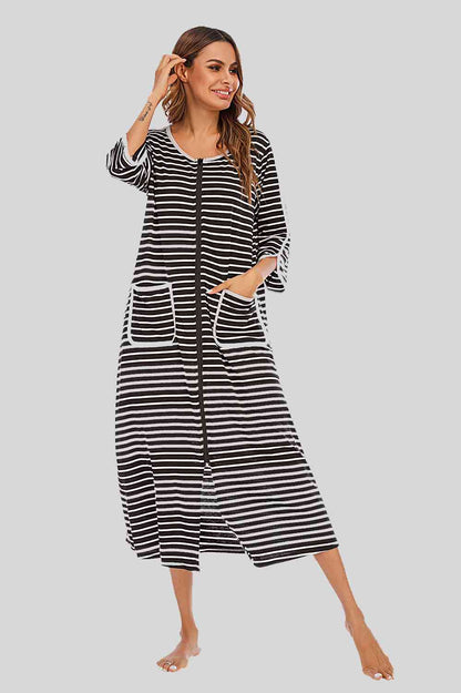 Round Neck Three-Quarter Sleeve Midi Night Dress