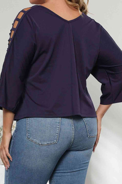 Plus Size Cutout Three-Quarter Sleeve Blouse