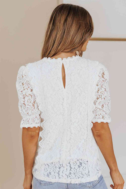 Lace V-Neck Flounce Sleeve Top