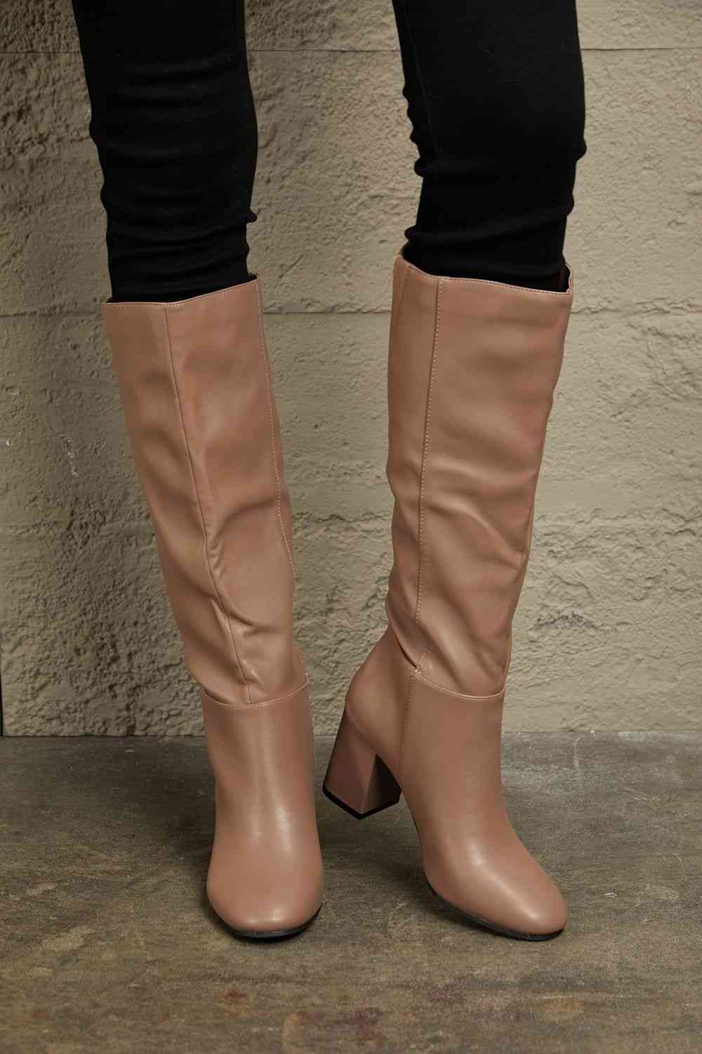 East Lion Corp Block Heel Knee High Boots in Mocha