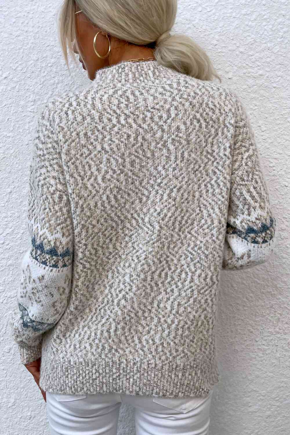 Snowflake Pattern Mock Neck Sweater