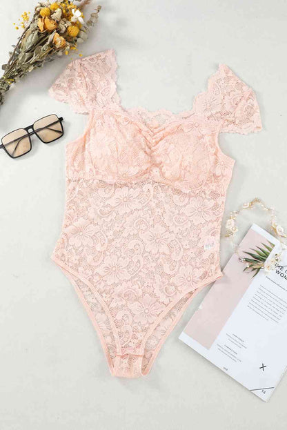 Ruched Sweetheart Neck Lace Bodysuit