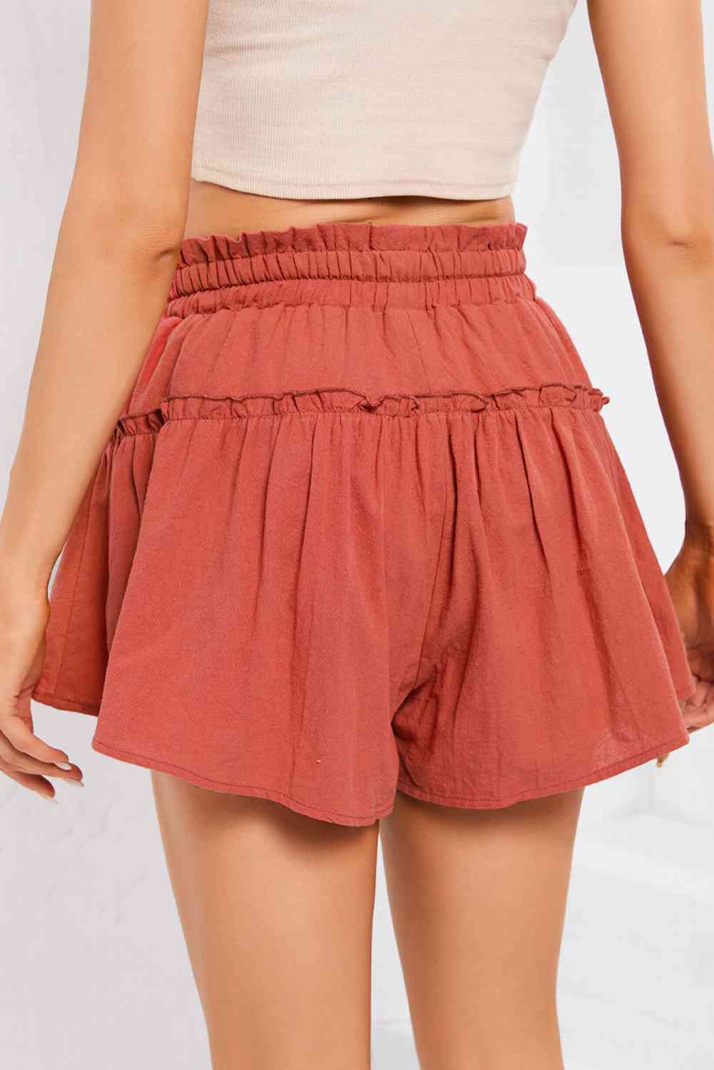 Frill Trim Tie Waist Shorts