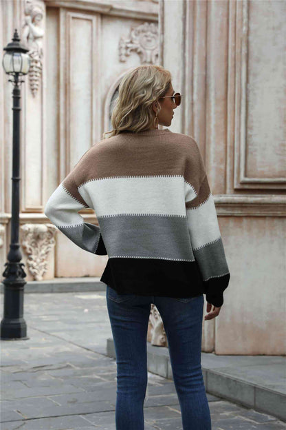 Color Block Round Neck Sweater