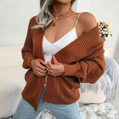 Open Front Lantern Sleeve Cardigan