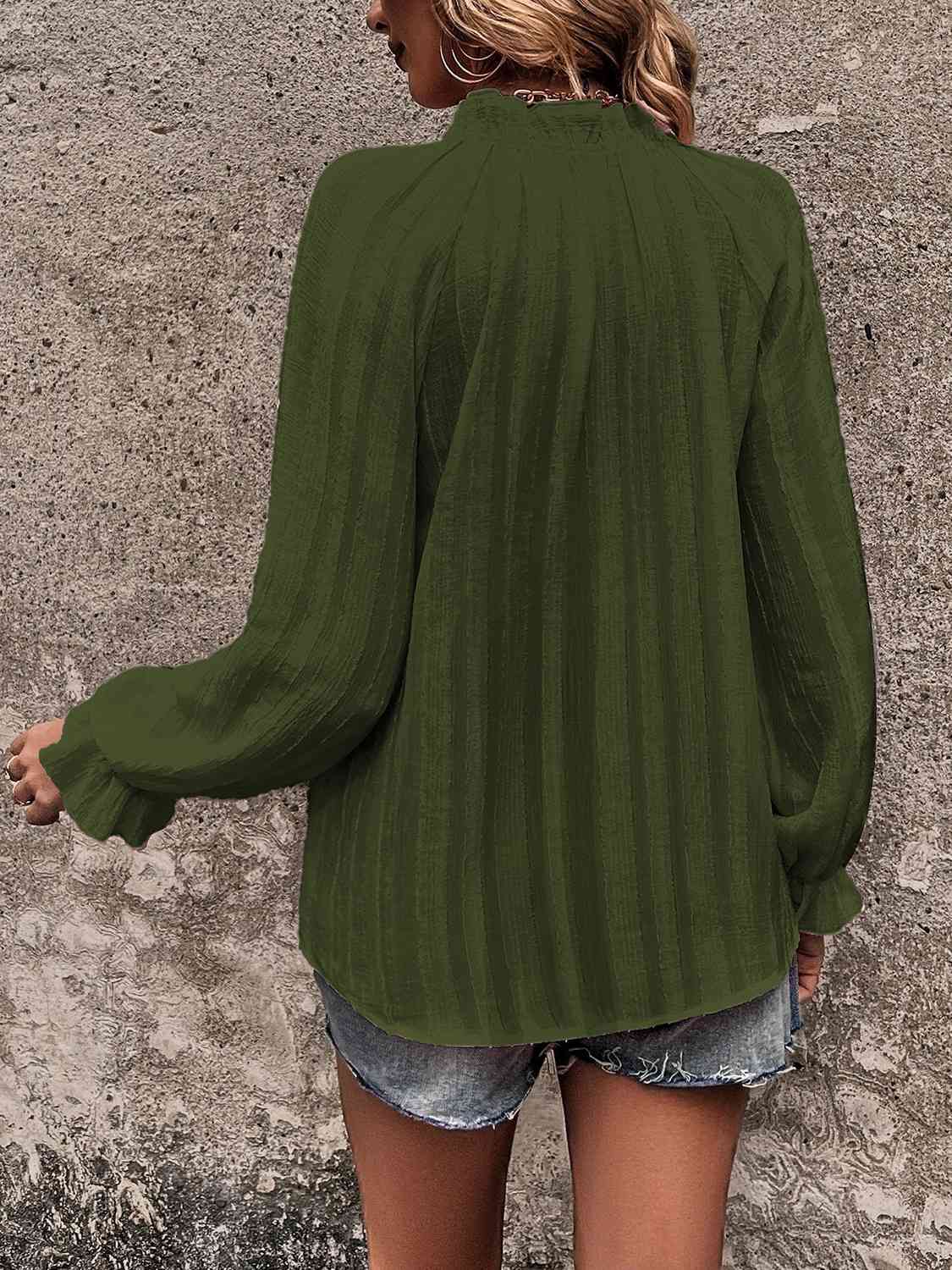 Notched Neck Flounce Sleeve Shirt