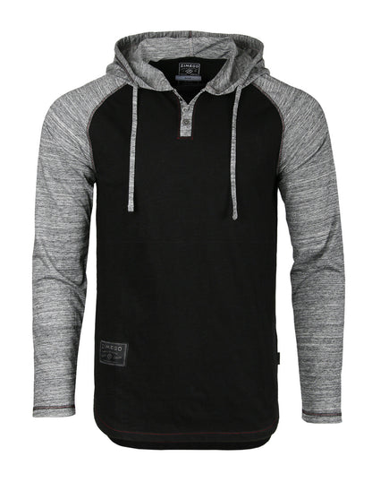 Long Sleeve Raglan Henley Round Bottom Hood T-Shirts