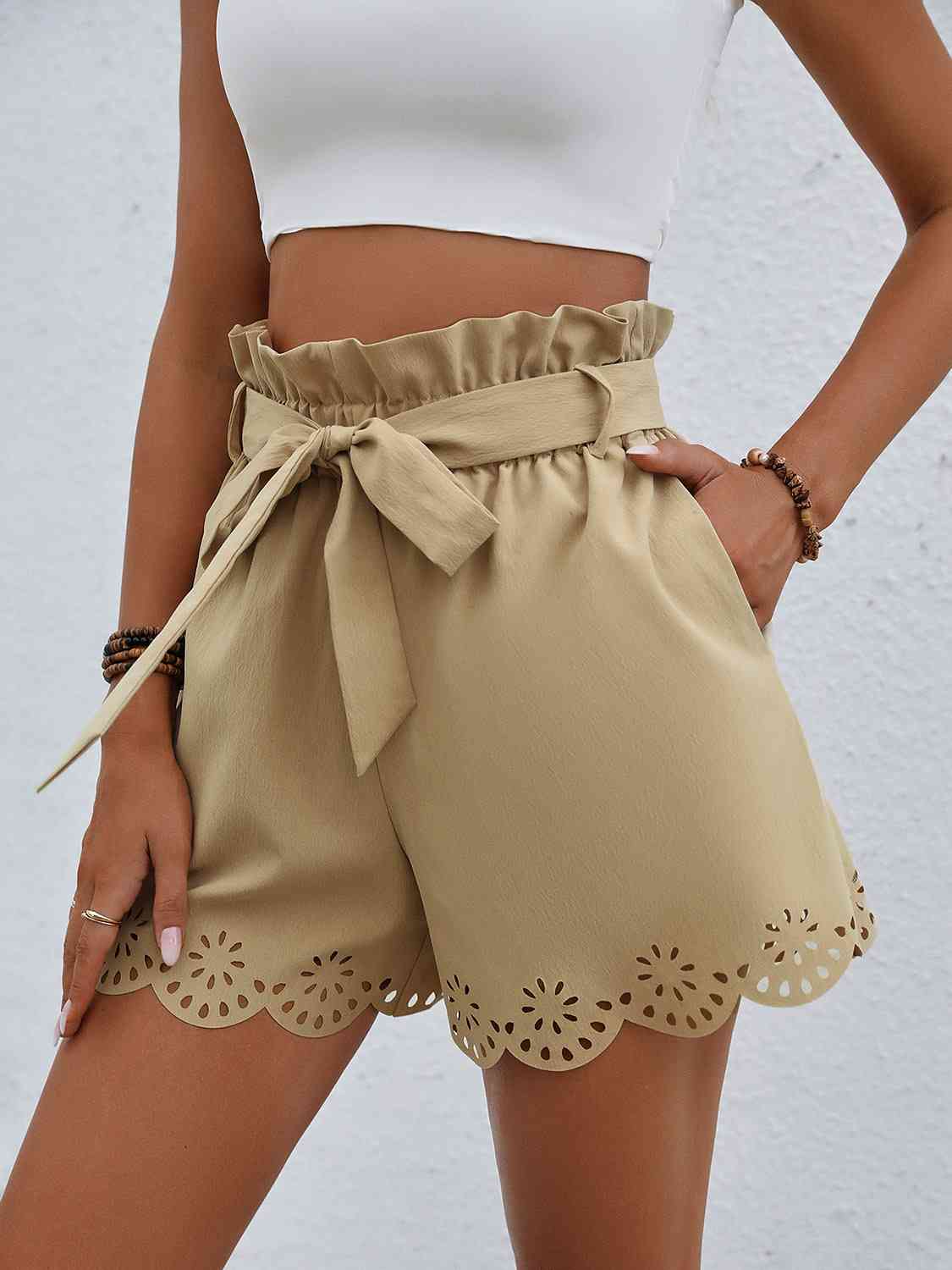 Tie Belt Paperbag Waist Shorts